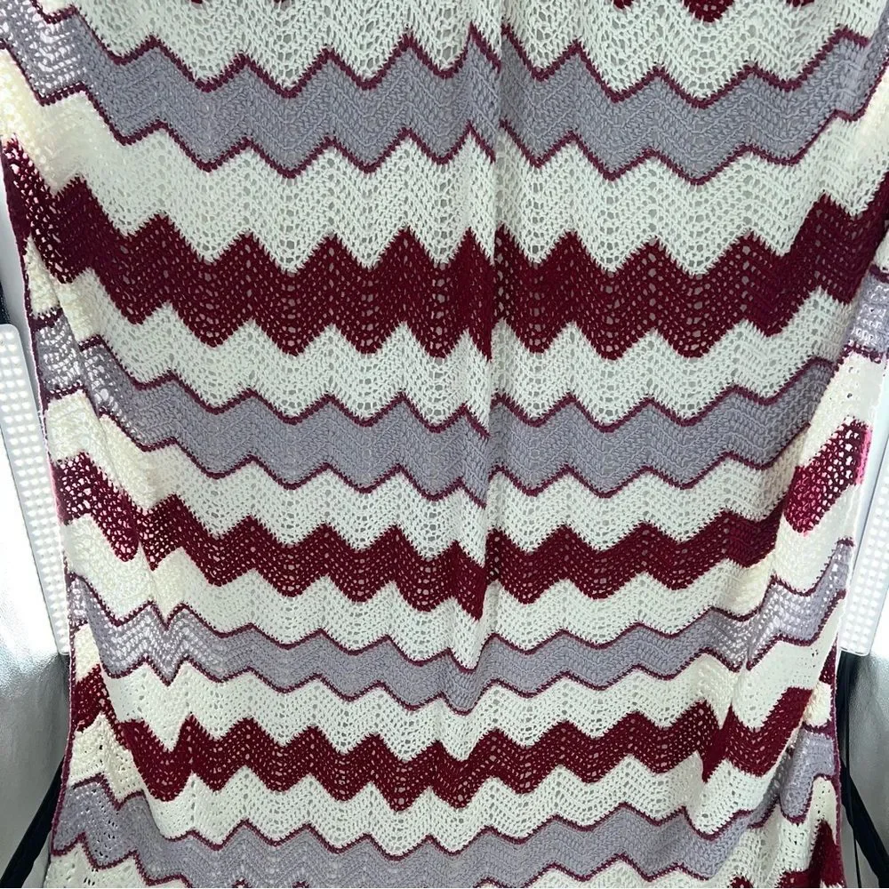 Vintage Afgani Crochet Grandma Chevron Blanket Throw Quilt Multicolor Handmade